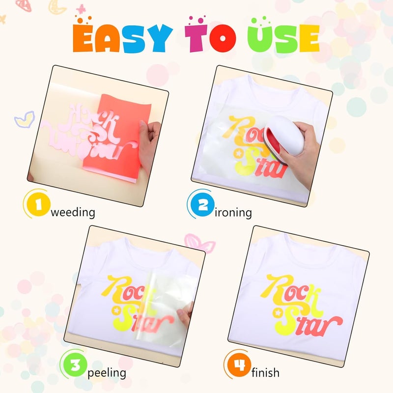 Tintnut Neon Heat Transfer Vinyl -6 Sheets 12" x 10" Pastel Tangerine Neon Iron on Vinyl for Fabrics Pastel HTV Vinyl Compatible with Cricut and Silhoutte Cameo - Image 2